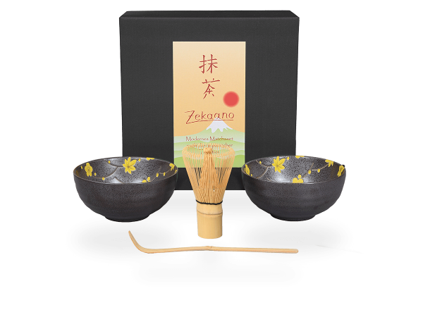 Matcha-Set: 2 Matcha-Schalen + Bambusbesen + Bambuslöffel + Bio-Matcha-Sticks