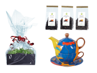 Tee Geschenk Tea for One, handbemalt, dunkelblau