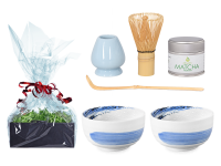 Tee Geschenk Matchaset, original Japan, weiß/blau, 2 Schalen
