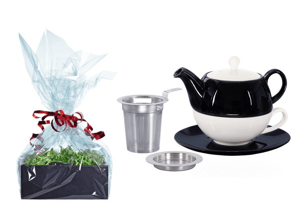 Tee Geschenk Tea for One Lena schwarz mit Sieb und Abtropfschale