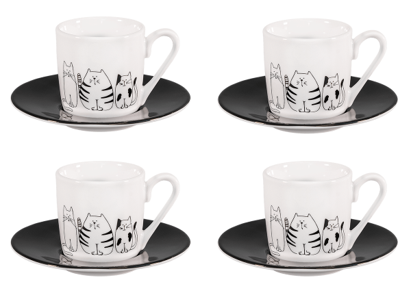 Könitz Espressotasse "Funny Cats" 65ml. Kaffeetasse Comic-Design mit Untertasse.