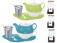 Tee Geschenk Tea for One Lena türkis und grün mit Sieb und Ablageteller