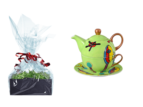 Tee Geschenk Tea for One, handbemalt, grasgrün
