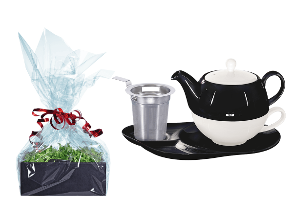 Tee Geschenk Tea for One Lena schwarz mit Sieb und Ablageteller
