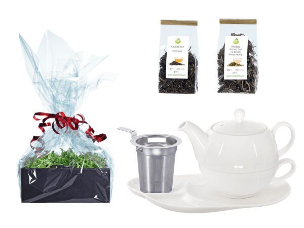 Tee Geschenk Tea for One Lena weiß mit Sieb und Ablageteller