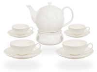 Buchensee Teeservice Porzellan mit Stövchen weiß, Fine Bone China