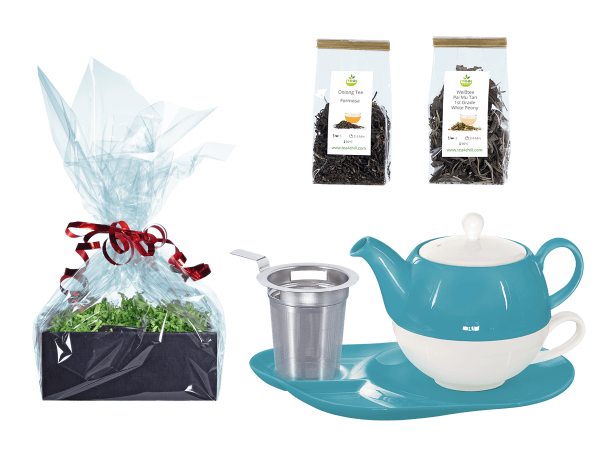 Tee Geschenk Tea for One Lena türkis mit Sieb und Ablageteller