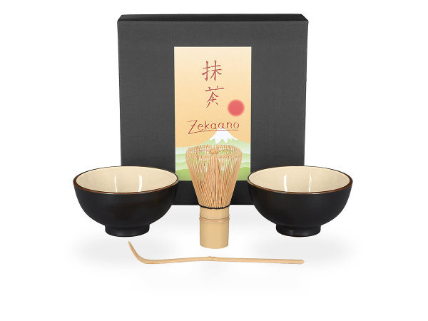 Matcha-Set: 2 Matcha-Schalen + Bambusbesen + Bambuslöffel + Bio-Matcha-Sticks