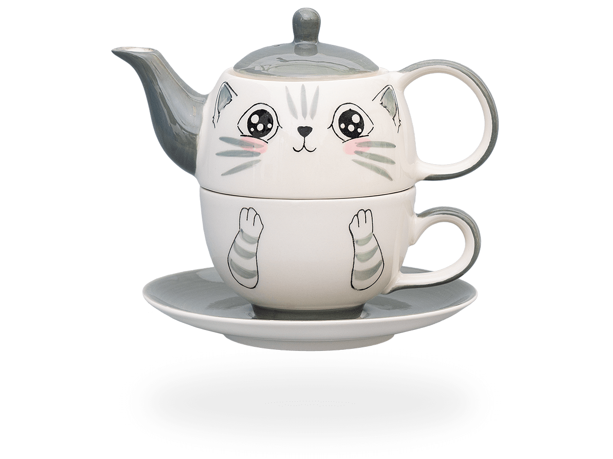 Tea for one, SweetLine Cat Face 400 ml, Keramik Tea for One mit