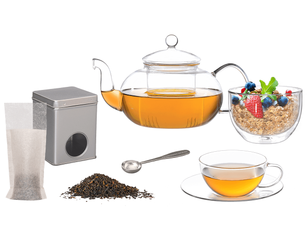 Melina Teeservice für eine Person, Teekanne Glas, Müslischale