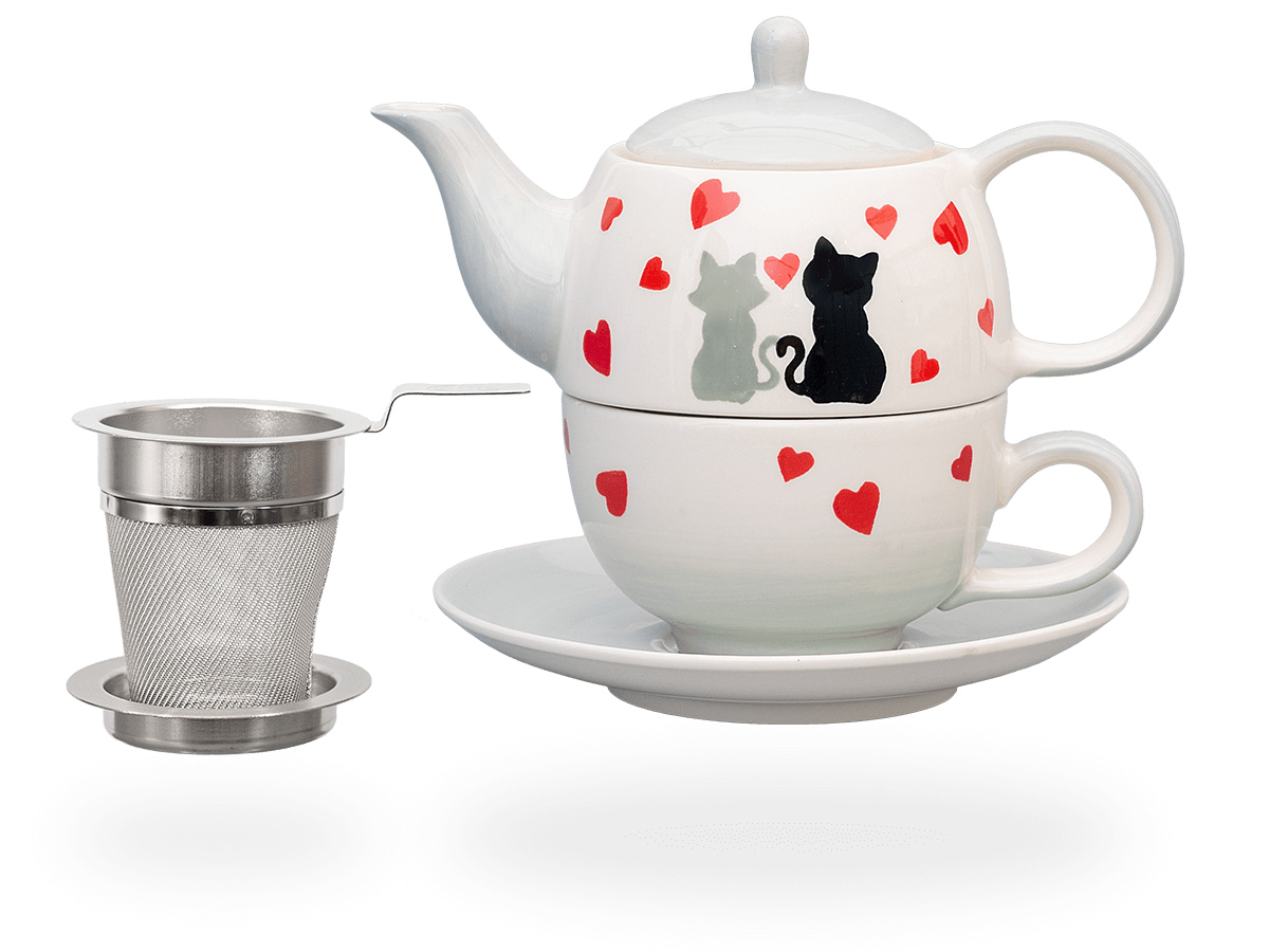 Tea for one, SweetLine Cats in Love 400 ml, Keramik mit Sieb Tea for One mit Sieb Tea for