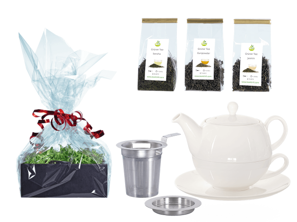 Tee Geschenk Tea for One Lena weiß mit Sieb und Abtropfschale