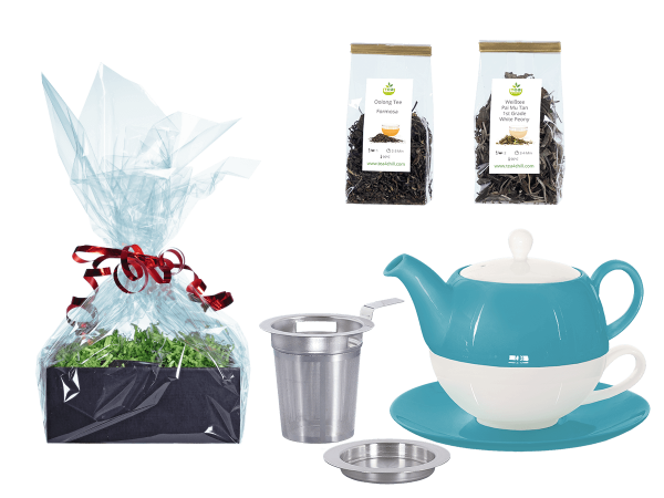Tee Geschenk Tea for One Lena türkis mit Sieb und Abtropfschale