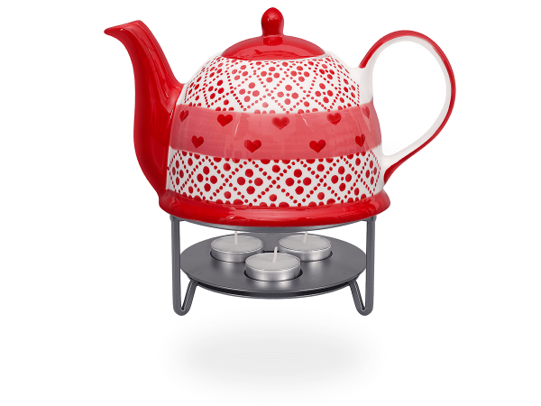 Red Heart Teekanne mit Stövchen Keramik 1,5l
