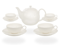 Buchensee Teeservice Porzellan weiß, Fine Bone China