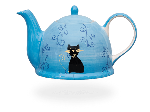 Teekanne Keramik mit Katze 1,5l blau
