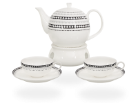 Buchensee Fine Bone China Teeservice: Teekanne 1,5 Liter + 2 Teetassen + 2 Unterteller + Stövchen