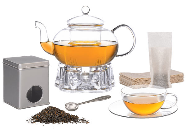 Melina Teeservice für eine Person, Teekanne Glas, Stövchen