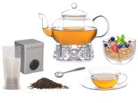 Melina Teeservice für eine Person, Teekanne Glas, Müslischale, Stövchen
