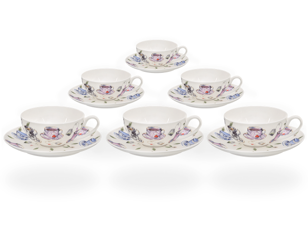 Buchensee Teetassen Set Tassendeko, Fine Bone China Porzellan