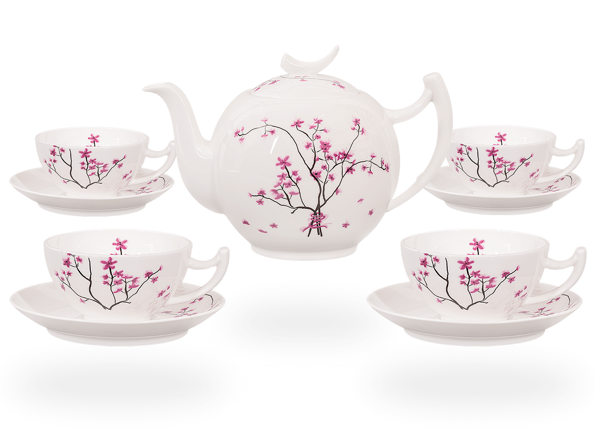 Tokoname Ware Teekanne 'Tomisen' – 270 Ml, Schwarz-rosa Kirschblüten-Muster, Mit Abnehmbarem Sieb