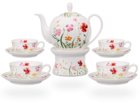 Teeservice Porzellan "Lotta" 1l mit Stövchen, Fine Bone China 4 Tassen