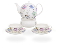 Buchensee Fine Bone China Teeservice: Teekanne 1,5 Liter + 2 Teetassen + 2 Unterteller + Stövchen