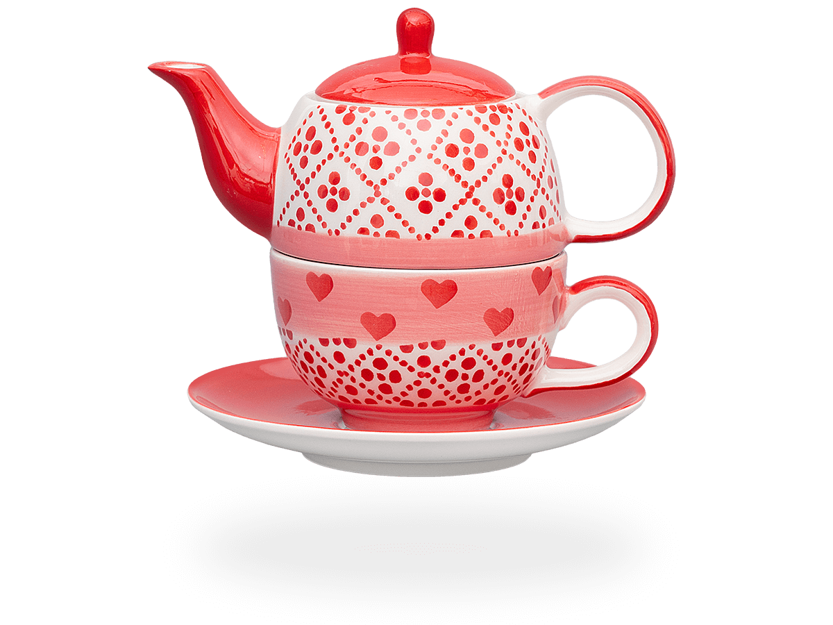 Tea for one, SweetLine Red Heart 400 ml, Keramik Tea for One mit