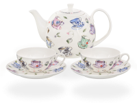 Buchensee Fine Bone China Teeservice: Teekanne 1,5 Liter + 2 Teetassen + 2 Unterteller