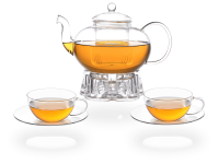 Teeservice Glas, Teekanne 1,8l Glastassen 160ml und Stövchen